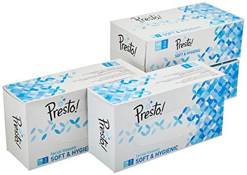 Amazon Brand – Presto! Premium 3 Ply Facial Tissues Carton Box 400 pulls | 100 pulls X 4 Rolls | soft and highly absorbent | 100% Natural Virgin Cellulose Fiber