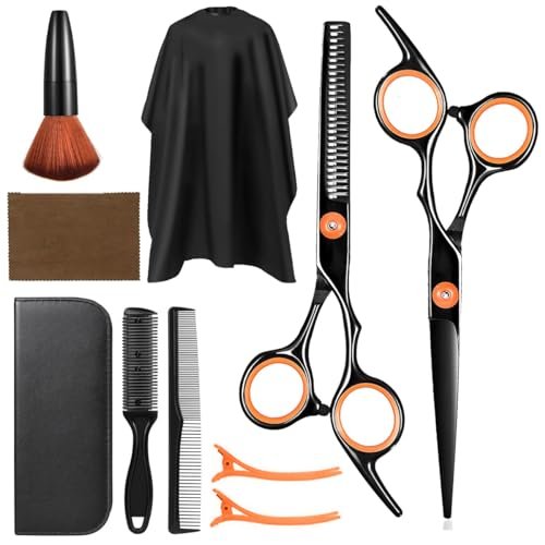 MAYCREATE®Hair Cutting Scissors Kits, Professional 10 Pcs Hair Dressing Scissors Barber Kit with Hairdressing Scissor for Men Women Adult Kids Home Hair Cut Kit at Home, with Storage Bag