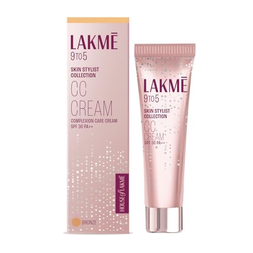 Lakme 9to5 CC Cream with SPF30 PA++ – Bronze |Enriched with 3% Niacinamide | Conceals Dark Spots| Brightens Skin |Lightweight Moisturizer + Foundation |30 g