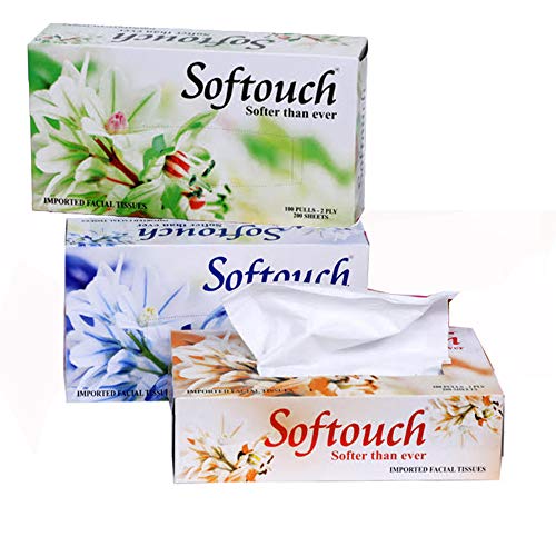 SofTouch 2 Ply Face tissue paper 100 pulls 200 sheets Each Box- Set of 3 (Multicolor)