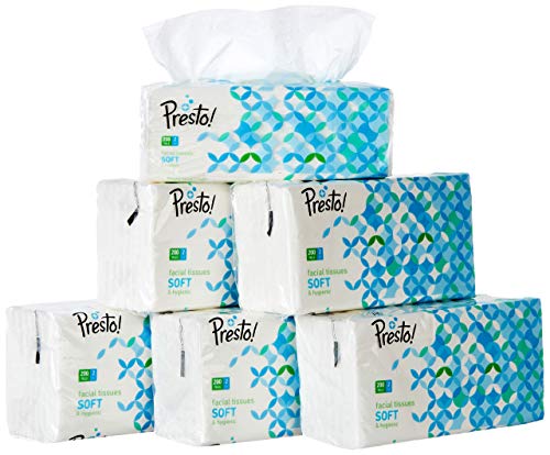 Amazon Brand – Presto! 2 Ply Facial Tissue Soft Poly Pack 1200 pulls | 200 pulls X 6 Rolls | soft and highly absorbent | 100% Natural Virgin Cellulose Fiber