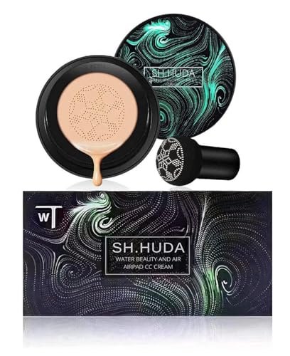 Sh.Huda Mushroom Head Air Cushion CC Cream – Korean BB Cream Face Makeup Viral Foundation for Mature Glass Skin Glow Moisturizing Concealer Long-Lasting, Even Skin Tone for All Skin Types, Beige