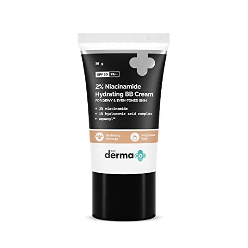 The Derma Co 2% Niacinamide Dewy, Radiant Hydrating All Skin Type Medium Coverage Bb Cream With Spf 30 Pa++ Enriched With 1% Hyaluronic Acid Complex & Aquaxyl – 30 G 02 – Nude Glow