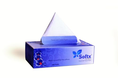 SOFTX 100% Virgin Paper 2 Ply Premium Blue Facial Tissue Box | Soft Tissue Box (Pack of 5, 2000 Sheet) Pack -100 Pulls Per Box