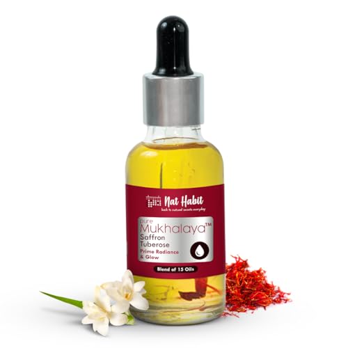 Nat Habit Saffron Tuberose Mukhalaya, Face Oil For Radiance & Glow, with Blend of 15 Cold Pressed Oils To Brighten Skin & Remove Dullness,No Mineral Oil or Chemical (30ml)