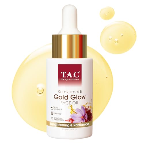 TAC Kumkumadi Gold Glow Face Oil/Tailam for Glowing Skin|100% Pure & Ayurvedic|Repairs Skin Barrier|Reduces Pigmentation, Spots & Fine Lines|Luxurious Formula Made with Highest Grade Saffron – 20ml