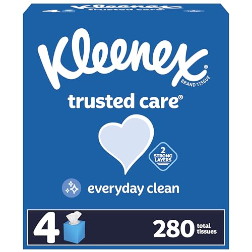 Kleenex Trusted Care Everyday Facial Tissues, 4 Cube Boxes, 70 Tissues per Box (280 Tissues Total)