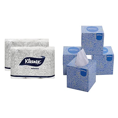 KLEENEX® 2 Ply Toilet Tissue 60049 (12 Rolls x 160 Pulls) & KLEENEX® 2 Ply Cube Facial Tissue Box 60042 (4 Box x 80 Pulls) Combo