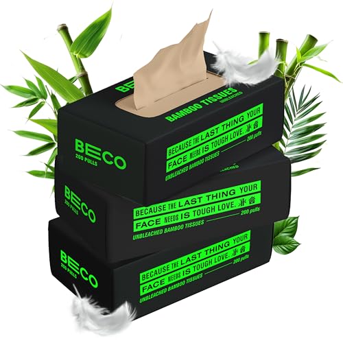 Beco Bamboo Super Soft 2-ply Car Tissue Box| Facial Tissue-200 pulls x 3 Packs (600 Pulls) | 100% Natural & Ecofriendly