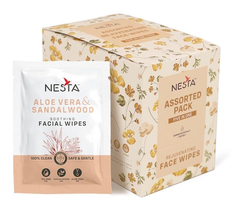 Nesta Refreshing Face Wipes Assorted 30s Box – Pack of 3 Boxes| Total 90 wipes | Individually Wrapped | pH Balanced | Gentle, Hydrating, Soothing