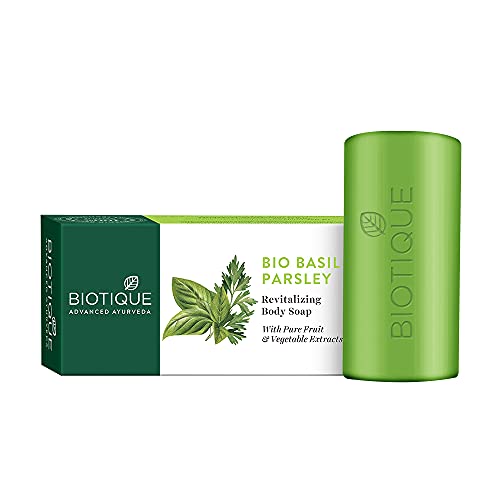 Biotique Basil & Parsley Revitalizing Bathing Bar| Ayurvedic and Organically Pure| Maintains Skin’s Natural pH |100% Botanical Extracts| Suitable for All Skin Types | 150gm 3, 225 g (3 x 75 g)