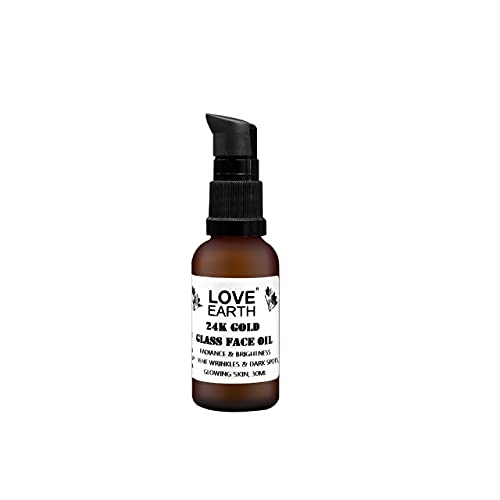 Love Earth 24K Gold Glass Face Oil With Pure Essential Oils and 24K Gold Flakes, Paraben & Chemical Free 30ml