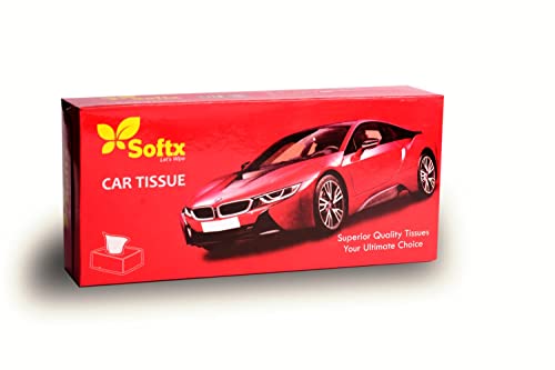 SOFTX Car Tissue Box, 80 Pulls, 2-Ply Tissue, Pack of 20, with 4 Pieces Facial Tissue Free