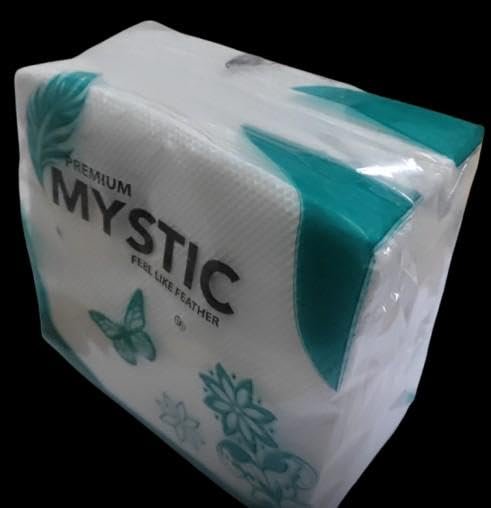 Premium Mystic Facial Tissues, 1-Ply, 27 cm x 30 cm, 500 Sheets, 10 Soft Poly Packs