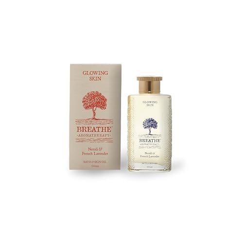 Breathe Aromatherapy Glowing Skin Face & Body Oil | Luxury Aromatherapy Signature Massage Oils | Italian Neroli, French Lavender & Palmarosa | Suitable for all skin types – especially dry skin | Nourishing & Replenishing | Moisturises & Balances all skin types to make your skin glow | 100% Natural | Unisex | 100ml