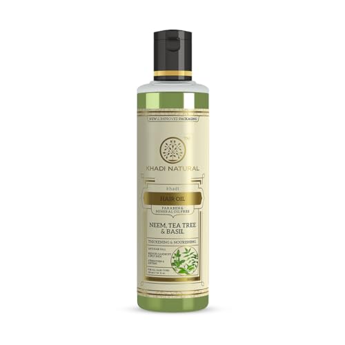 Khadi Natural Neem, Teatree and Basil Herbal Hair Oil, Paraben Mineral Oil Free, 210ml|Unique non-greasy hair formula|Boosts hair growth and overall hair health|Suitable for All Hair Types