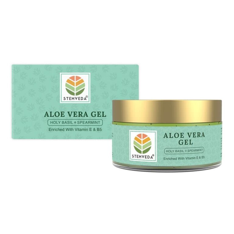 STEMVEDA Aloe Vera Gel Enriched with Holy Basil and Spearmint Essential Oils (No Synthetic Fragrance or Colour) | Enhanced with Vitamin E and B5 (110 g)