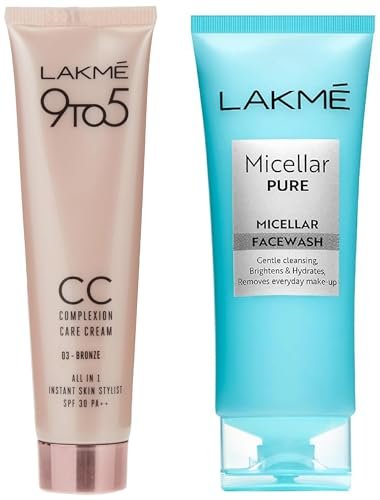 LAKMÉ Micellar Pure Facewash For Deep Pore Cleanse 100G & LAKMÉ 9To5 Cc Cream With Spf30 Pa++ – Bronze Combo