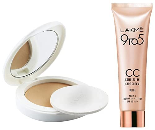 LAKMÉ Perfect Radiance Skin Lightening Compact Powder & 9 To 5 Cc Cream Mini, 01 – Beige,9 G – Matte